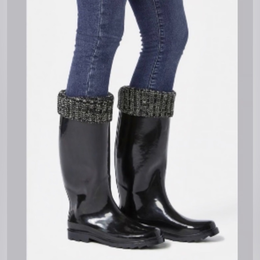JustFab Rockie Fold Over Cuff Rain Boots in Black, Women’s Size 6 - Picture 1 of 8
